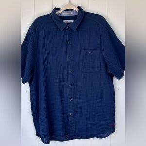 Tommy Bahama Men’s Short Sleeved Button Up Shirt Seersucker Cotton Navy Size XXL